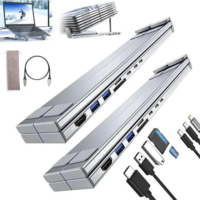 Main image of Civilizek Civilized 8-in-1 USB-C Laptop Stand with 4k HDMI, Upliftjoys Portable Adjustable Flat Laptop Docking Station Stand, 2 USB 3.0, Pd 100w, Universal for Offices, Corporate Desks, Cafe (2pcs)