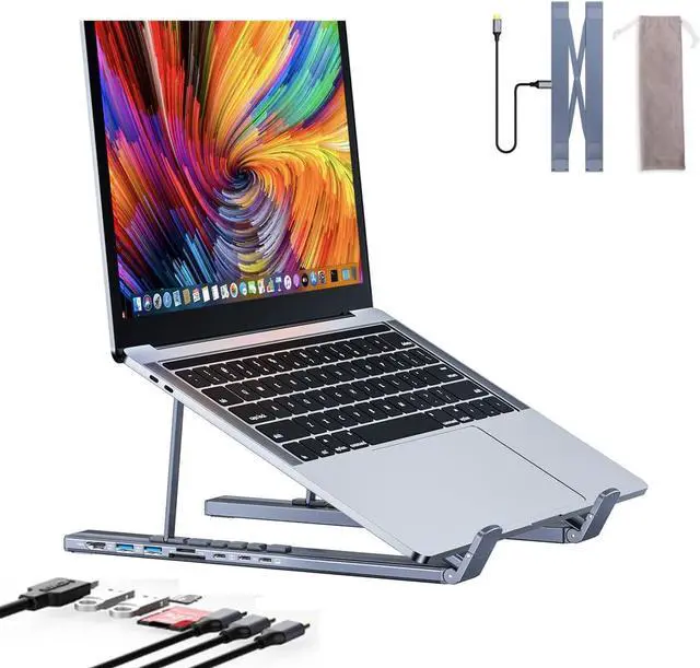 Main image of 8-in-1 USB-C Laptop Stand,Foldable Portable Computer Notebook Docking Station Stands,Adjustable 8 in 1 USB C Hub,with 4K HDMI,2 USB 3.0,Pd 100w,Universal for Home Offices,Desks,Cafés (8-in-1)