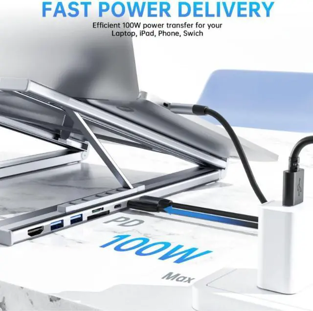 Alt view image 5 of 6 - 8-in-1 USB-C Laptop Stand,Foldable Portable Computer Notebook Docking Station Stands,Adjustable 8 in 1 USB C Hub,with 4K HDMI,2 USB 3.0,Pd 100w,Universal for Home Offices,Desks,Cafés (8-in-1)