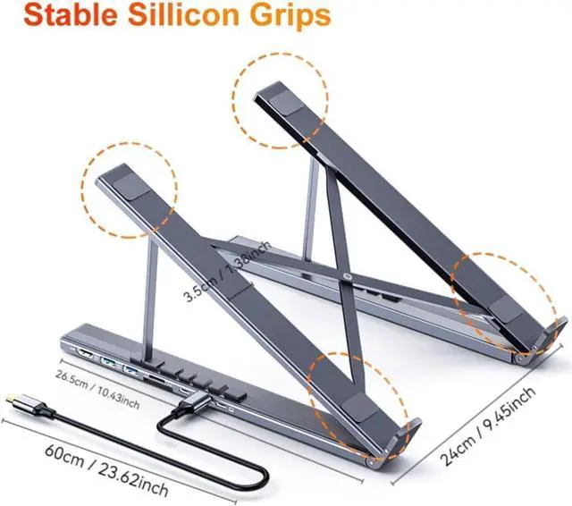 Alt view image 6 of 6 - 8-in-1 USB-C Laptop Stand,Foldable Portable Computer Notebook Docking Station Stands,Adjustable 8 in 1 USB C Hub,with 4K HDMI,2 USB 3.0,Pd 100w,Universal for Home Offices,Desks,Cafés (8-in-1)
