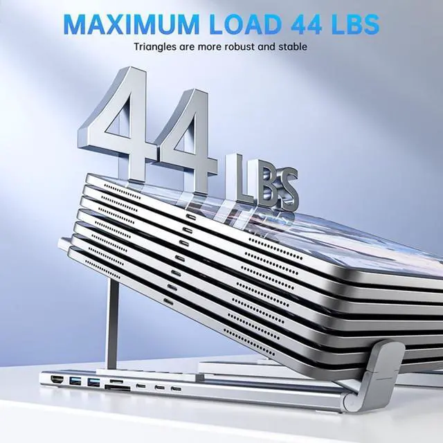 Alt view image 4 of 6 - 8-in-1 USB-C Laptop Stand,Foldable Portable Computer Notebook Docking Station Stands,Adjustable 8 in 1 USB C Hub,with 4K HDMI,2 USB 3.0,Pd 100w,Universal for Home Offices,Desks,Cafés (8-in-1)