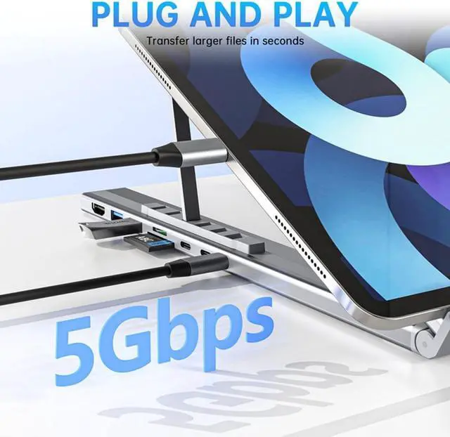 Alt view image 2 of 6 - 8-in-1 USB-C Laptop Stand,Foldable Portable Computer Notebook Docking Station Stands,Adjustable 8 in 1 USB C Hub,with 4K HDMI,2 USB 3.0,Pd 100w,Universal for Home Offices,Desks,Cafés (8-in-1)