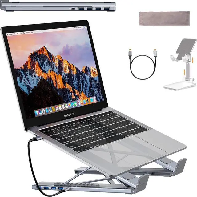 Main image of 8-in-1 USB-C Laptop Stand, Adjustable Height Ergonomic Elevation Portable Laptop Stand with Docking Station Have 8 Essential Ports, 4k Hdmi, Usb-C/A SD/TF Port for Macbookpro/Air/Dell/Hp/Lenovo (8in1)