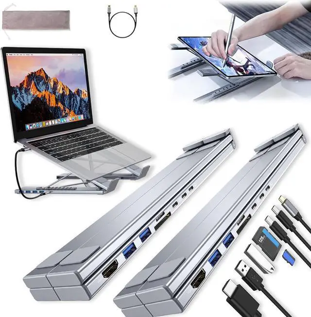 Main image of Civilized 8-in-1 USB-C Laptop Stand, Civilizek Laptop Stand Docking Station USB C Hub, Foldable Portable Tablet Stand with 4k Hdmi, 2 USB 3.0, Pd 100w for Home/Offices/School (2pc)