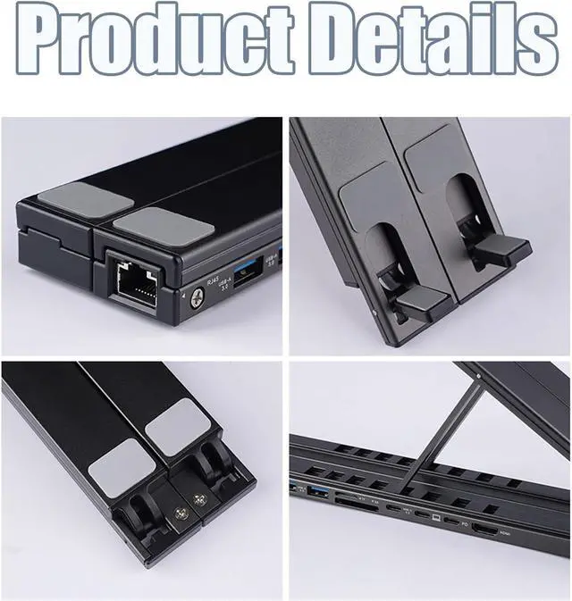 Alt view image 4 of 7 - 8-in-1 USB-C Laptop Stand, Adjustable Aluminum Laptop Stand Docking Station with 4K HDMI, 2 USB 3.0, 2 USB PD 100W, SD/TF Card Slots, Foldable & Portable for USB-C Laptops (2PC)