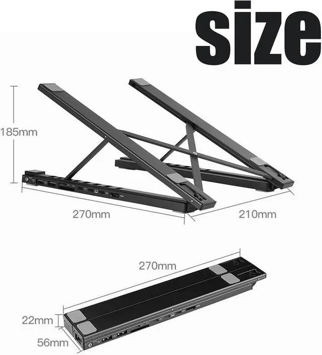 Alt view image 7 of 7 - 8-in-1 USB-C Laptop Stand, Adjustable Aluminum Laptop Stand Docking Station with 4K HDMI, 2 USB 3.0, 2 USB PD 100W, SD/TF Card Slots, Foldable & Portable for USB-C Laptops (2PC)