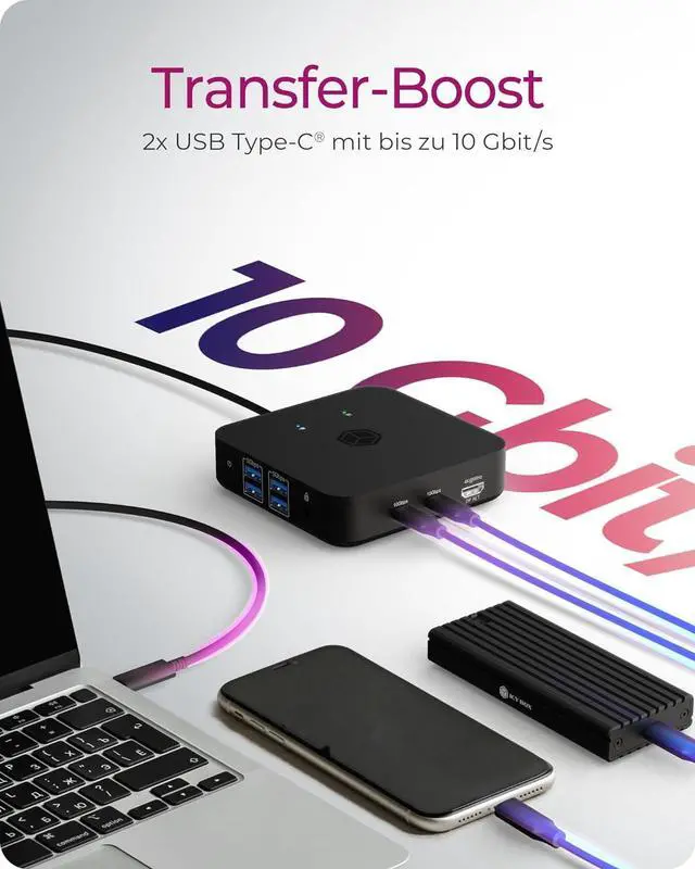 Alt view image 3 of 7 - ICY BOX USB-C Docking Station (12-in-1) for 3 Monitors (3X HDMI), 4K 60Hz, 6-Port USB 3.2 HUB (up to 10Gbps), 85W PD, Gigabit Ethernet, IB-DK4090-C