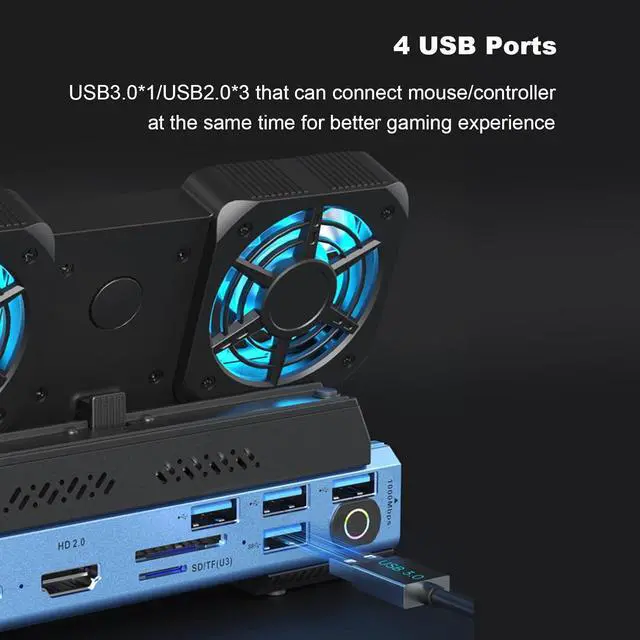 Alt view image 5 of 7 - 9 in 1 Portable Game Console Dock, 4K/60Hz, 100W PD, Dual Fans, Aluminum Alloy Stand Base, Multiple Gaming Consoles, TypeC Hub Docking Station