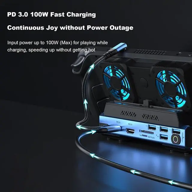Alt view image 4 of 7 - 9 in 1 Portable Game Console Dock, 4K/60Hz, 100W PD, Dual Fans, Aluminum Alloy Stand Base, Multiple Gaming Consoles, TypeC Hub Docking Station