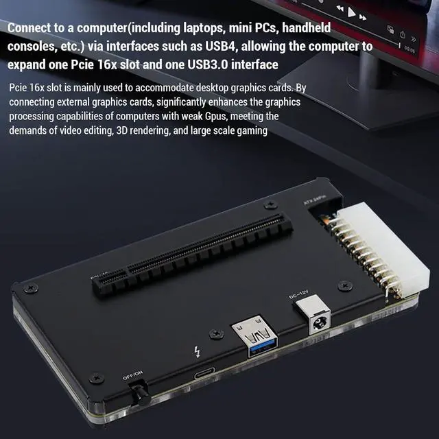 Alt view image 4 of 7 - Zunate External GPU Fit for Thunderbolt 4, USB4.0 External GPU Dock with PCIE 16X Slot,1m Cable, EGPU Enclosure for Laptop Handheld Gaming