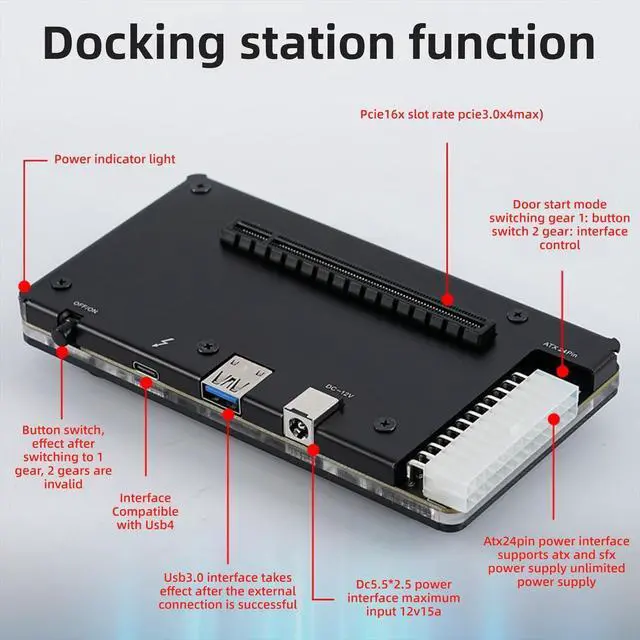Alt view image 3 of 7 - Zunate External GPU Fit for Thunderbolt 4, USB4.0 External GPU Dock with PCIE 16X Slot,1m Cable, EGPU Enclosure for Laptop Handheld Gaming