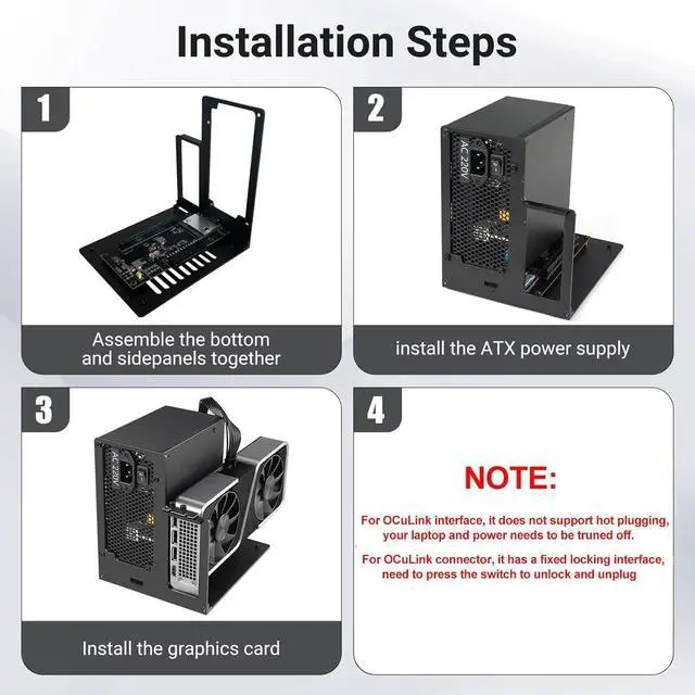 Alt view image 5 of 6 - External GPU Dock Station, Only Compatible with OcuLink Interface Graphics Dock Station, Mini eGPU Enclosure for NVIDIA/AMD PCIE, Support ATX Power Supply (Black)