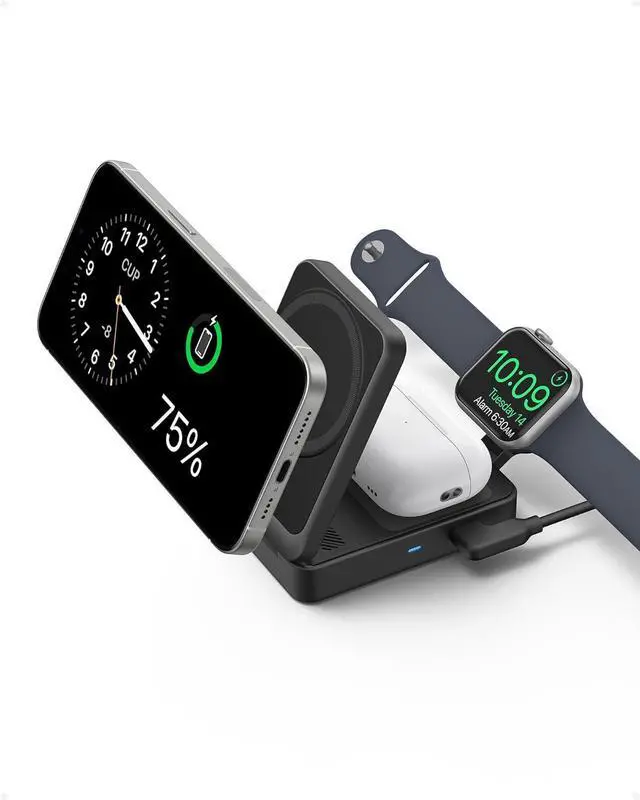 Main image of Anker MagGo 3-in-1 iPhone 16 Charging Station, MagSafe-Compatible Wireless Charger Stand, Qi2 Certified 15W Foldable Charger for iPhone 15/14, AirPods, Apple Watch 9 (40W USB-C Charger Included)