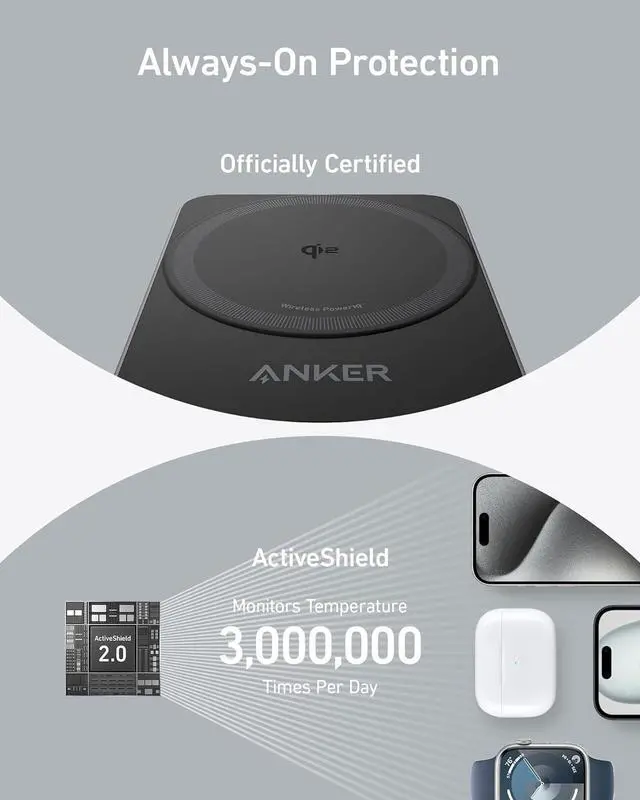 Alt view image 7 of 7 - Anker MagGo 3-in-1 iPhone 16 Charging Station, MagSafe-Compatible Wireless Charger Stand, Qi2 Certified 15W Foldable Charger for iPhone 15/14, AirPods, Apple Watch 9 (40W USB-C Charger Included)