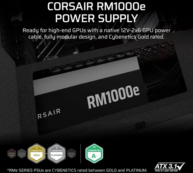 Alt view image 2 of 7 - RM1000e (2025) ATX 3.1 PCIe 5.1 Ready 1000W Power Supply Black