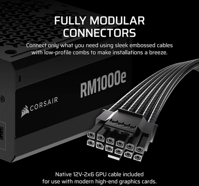 Alt view image 4 of 7 - RM1000e (2025) ATX 3.1 PCIe 5.1 Ready 1000W Power Supply Black