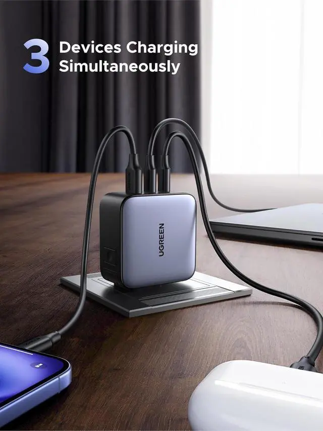 Alt view image 2 of 7 - UGREEN 65W USB C Travel Adapter, Foladable Fast GaN Charger with US/UK/EU 3 Plugs, 3-Port International Power Adapter for MacBook Air/Pro, Dell XPS, iPhone 16/15, iPad, Galaxy S25, Steam Deck