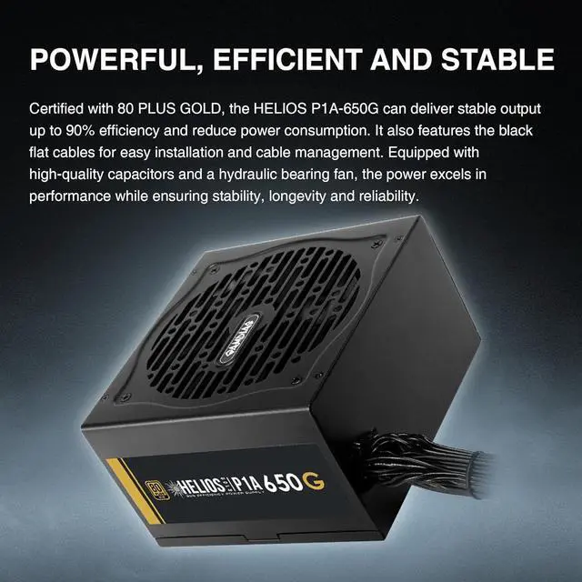 Alt view image 2 of 7 - GAMDIAS Helios P1A-650G, 650W Gold Gaming PC PSU, 80 Plus ATX Gold 12V Power Supply for PC Computers with Active PFC