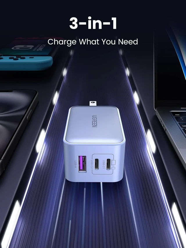 Alt view image 3 of 7 - Nexode 65W USB C Charger Block 3-Port Wall Charger Fast Charging