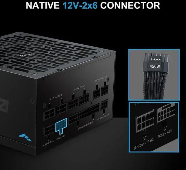 Alt view image 3 of 7 - G850 850W Full Modular Power Supply  80 Plus Gold Certified | ATX 3.1 & PCIe 5.1 Ready | 12V-2x6 GPU Power, Fanless ECO Mode, Fully Modular, Japanese Capacitors  Compact PSU  Black