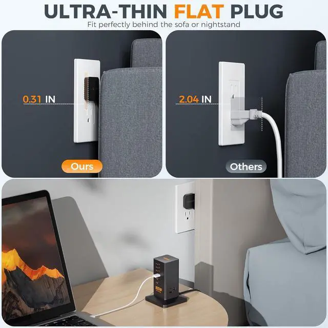 Alt view image 2 of 6 - Charging Station PD 100W 9-in-1 USB C Power Strip for iPhone 16/15 MacBook Tablet Desktop Phone Fast Charger with 3 AC 3 USB-A Ports Home Drom Office Accessories