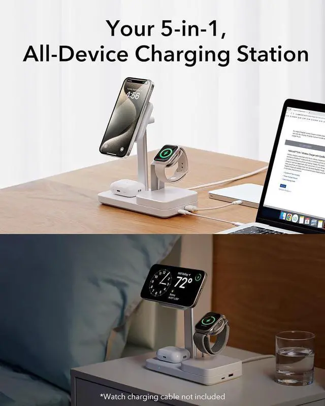Alt view image 2 of 7 - 65W 4-in-1 GaN Wireless Charging Station(5-in-1 Stand) Designed for MagSafe Charger Stand Magnetic Wireless Charger for iPhone 16/15/14/13 /3/2 and USB A/C Devices White