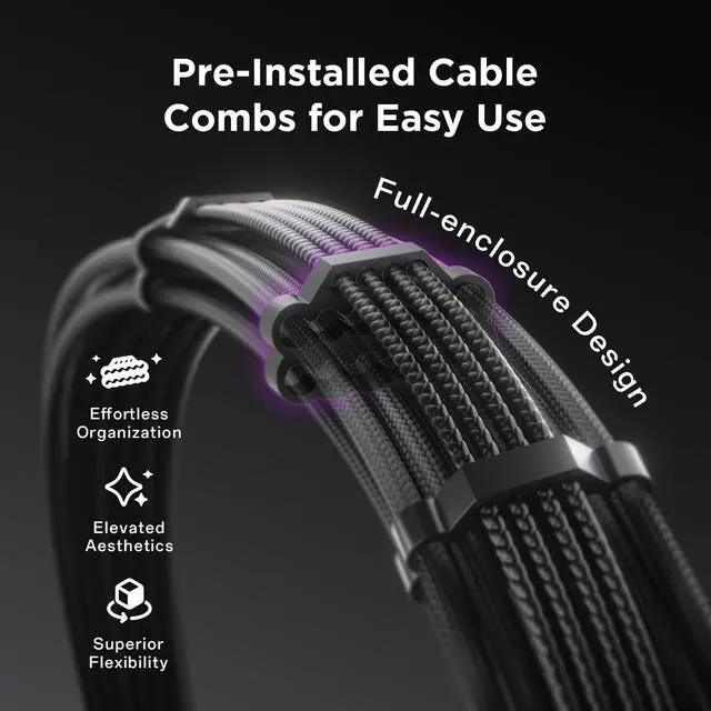 Alt view image 3 of 7 - AsiaHorse 12VHPWR PSU Extension Cable Kit for RTX 50/40 Series, 16AWG Pcie 5.0 Cable Extension Kit Soft Braided 16PIN to 16PIN Cable Kit, 24pin ATX /4+4pin EPS /12+4pin 30CM