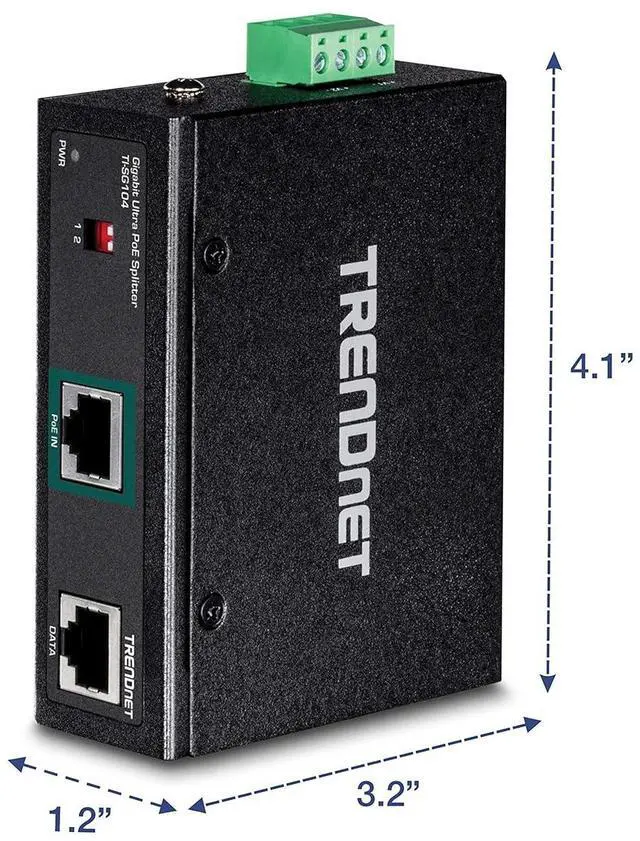 Alt view image 2 of 7 - TRENDnet Industrial Gigabit UPoE Splitter, Dual DC Power Outputs, DIN-Rail or Wall-Mountable, Adjustable Voltage Output, TI-SG104,Black