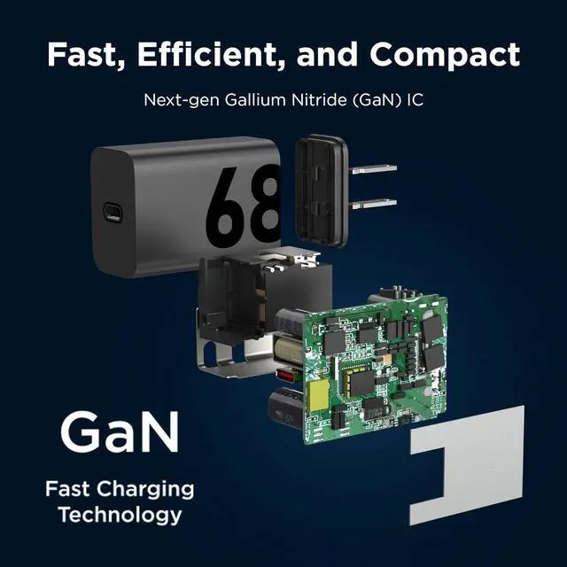 Alt view image 2 of 7 - TurboPower 68W USB-C Wall Charger + 3.3ft 6.5 Amp E-Marked Cable GaN Tech Fastest for Moto G Stylus (2025) Edge+ (Plus) 2022/2023 Edge 2023/2024 Razr+ (Plus) 2024 PD Devices