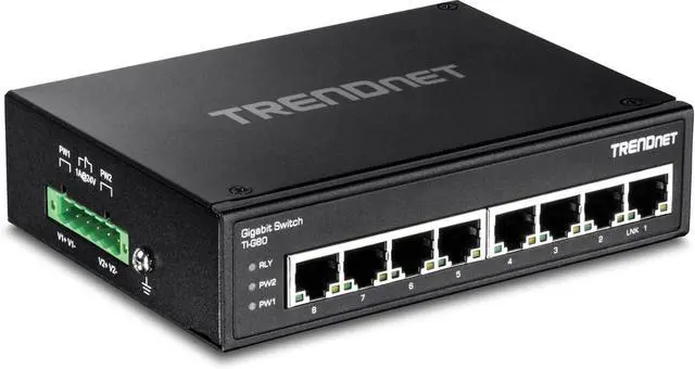 Alt view image 7 of 7 - TRENDnet 8-Port Hardened Industrial Gigabit DIN-Rail Switch, 16 Gbps Switching Capacity, IP30 Rated Metal Housing (-40 to 167 ºF), DIN-Rail & Wall Mounts Included, Lifetime Protection, Black, TI-G80