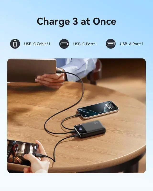 Alt view image 6 of 7 - 45W Portable Charger Smallest 20000mAh Power Bank with Build in USB-C Cable Fast Charging USB C in&Out Battery Pack Travel Phone Charger for iPhone 16 15  S25 S24 Google iPad etc