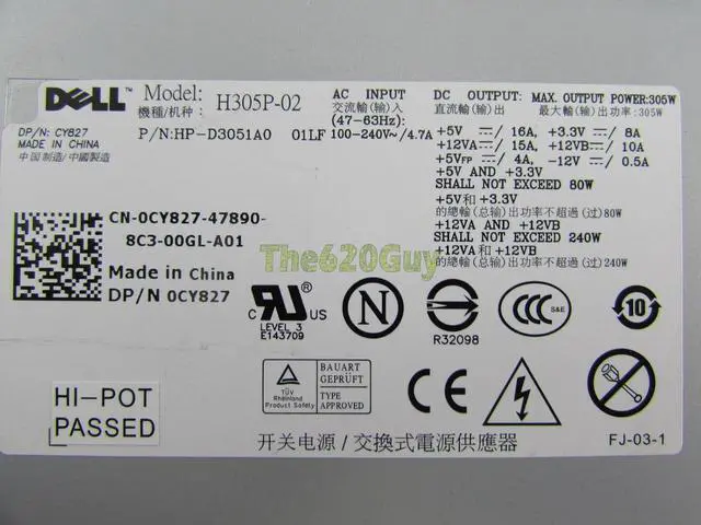 Alt view image 3 of 4 - Dell Optiplex 960 305W 305 Watts ATX Power Supply PSU CY827 F305P-02 HP-D3051A0