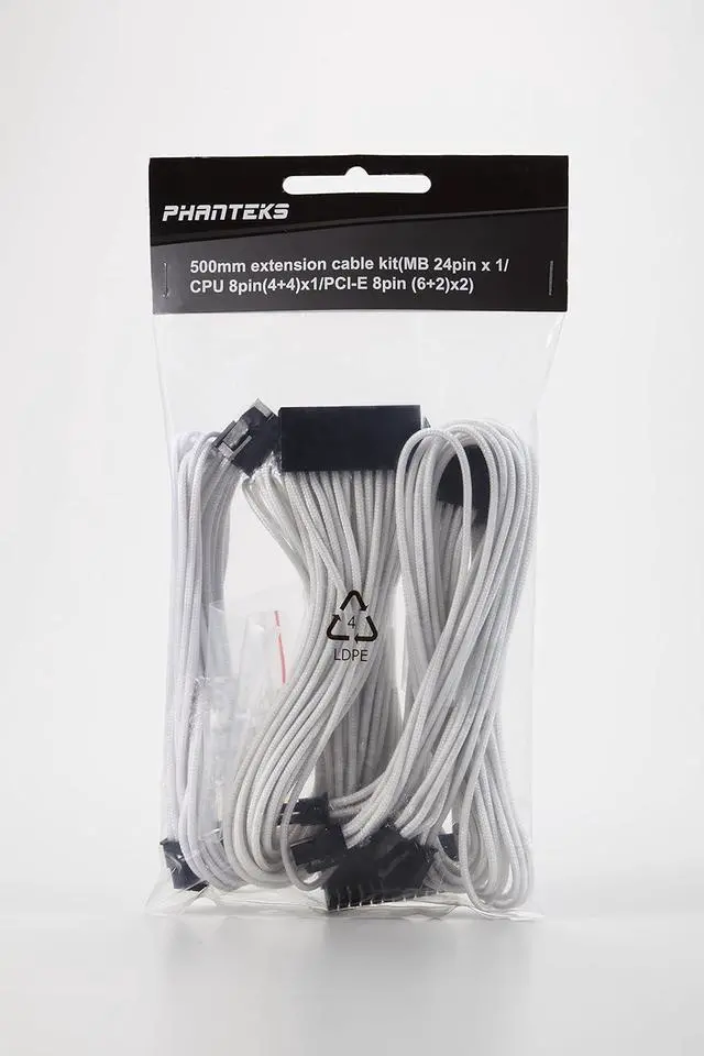 Alt view image 5 of 5 - Phanteks 24 Pin/ 8pin (4+4) M/B, 8pin (6+2) PCI-E Extension Cable Kit 500mm Length, White (PH-CB-CMBO_WT)