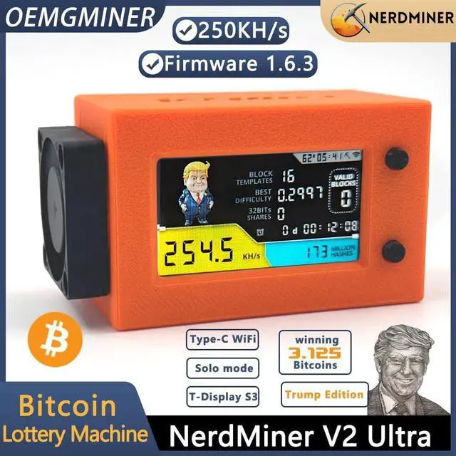 Alt view image 5 of 7 - NerdMiner V2 Ultra 250KH/S Donald Trump Edition - Low Power, Fan-Cooled BTC Miner with T Display S3, Lucky Solo Lottery Mining, High Efficiency for Cryptocurrency Enthusiasts