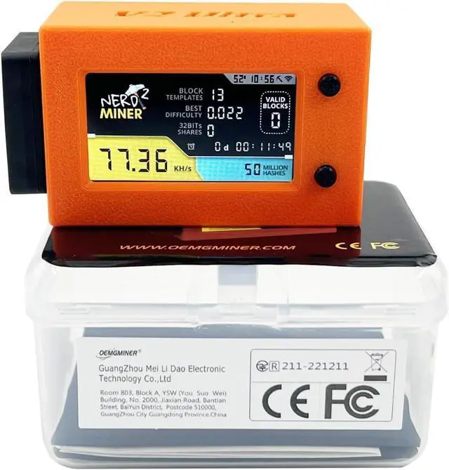 Main image of NerdMiner V2 Ultra 78KH/S T Display S3 Bitcoin Solo Lottery with Low Power Consumption WiFi Connection, and USB-C Power Crypto Nerdminer with Fan Lucky Miner Win 6.25 BTC (Orange)