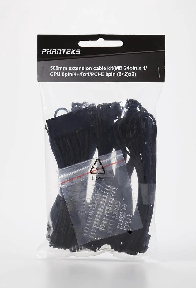 Alt view image 5 of 5 - Phanteks 24 Pin/ 8pin (4+4) M/B, 8pin (6+2) PCI-E Extension Cable Kit 500mm Length, Black (PH-CB-CMBO_BK)