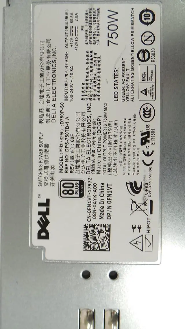 Alt view image 5 of 5 - FN1VT DELL Poweredge R510 750W Power Supply