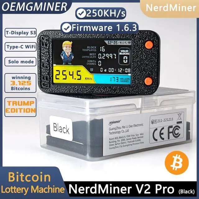 Alt view image 5 of 7 - NerdMiner V2 Pro 250KH/s T-Display S3 Bitcoin Solo Lottery Miner  Low Power Consumption, WiFi, USB-C  Trump Edition, 3.125 BTC Winning Potential  Ideal for Home Mining (Black)