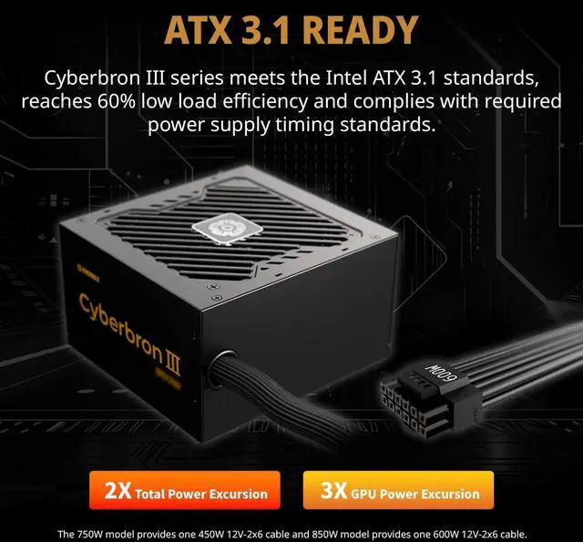 Alt view image 5 of 7 - ENERMAX CYBER SOURCE III 750 Watt | Non-Modular ATX 3.1 Power Supply | PCIe 5.1|80 Plus Bronze | Low Noise 120mm FDB Fan | DC to DC with Jap. Capacitors|EMB750EWT-NAC