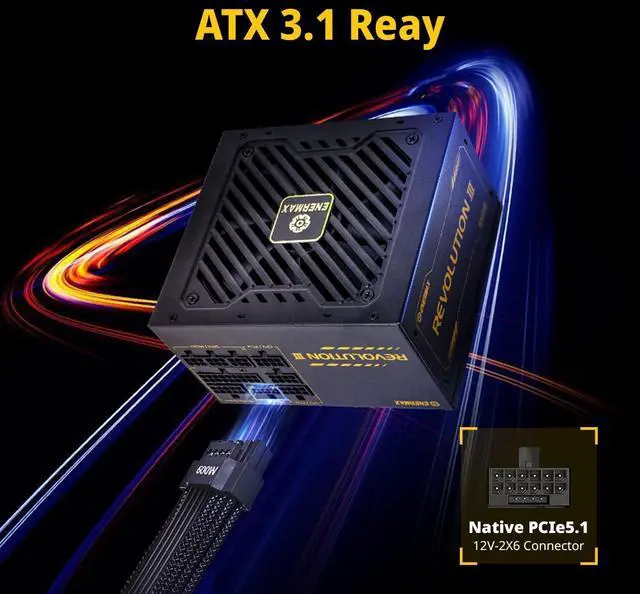 Alt view image 3 of 7 - ENERMAX Revolution III 650 - Fully Modular PC Power Supply - 650 Watts - 80 Plus Gold - 450W 12V-2x6 Connector - 100% Japanese Capacitors - Sleeved Cables - 10 Year Warranty