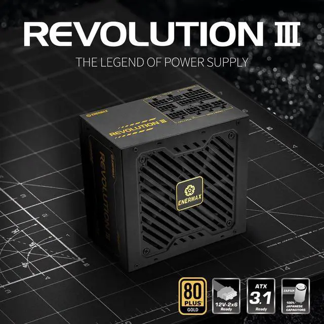 Alt view image 7 of 7 - ENERMAX Revolution III 650 - Fully Modular PC Power Supply - 650 Watts - 80 Plus Gold - 450W 12V-2x6 Connector - 100% Japanese Capacitors - Sleeved Cables - 10 Year Warranty