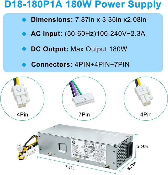 Alt view image 4 of 7 - Upgraded D18-180P1A L08404-002 180W Power Supply L07658-003 PSU Compatible with HP ProDesk 400 G5 SFF 600 G3 SFF,901764-003 L07658-001 PA-1181-3HB DPS-180AB-30A 901765-003 D18-180P1A Power Supply
