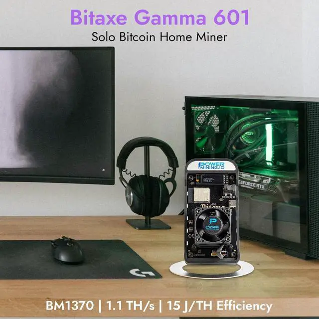 Alt view image 2 of 7 - POWER MINING Bitaxe Gamma 601 ASIC Bitcoin Miner | 1.1 TH/s @ 18W | BM1370 Chip (Antminer S21 Pro) | Wi-Fi | USB-C | AxeOS | Open Source | Made in Europe | Incl. Power Supply & Stand
