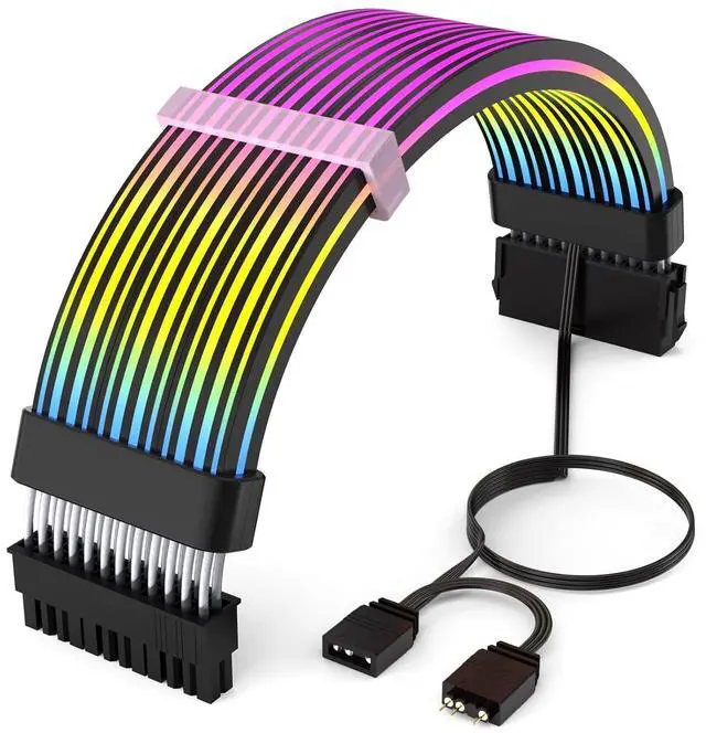 Main image of Sirlyr RGB Cable 24 Pin RGB Power Supply Cable Extensions - 5V 3 Pin Addressable ARGB Power Supply for PC Black Motherboard Black Style