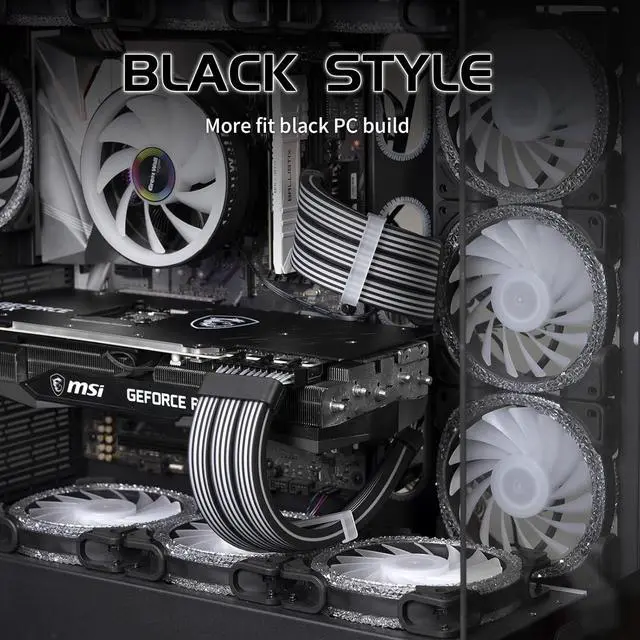 Alt view image 7 of 7 - Sirlyr RGB Cable 24 Pin RGB Power Supply Cable Extensions - 5V 3 Pin Addressable ARGB Power Supply for PC Black Motherboard Black Style