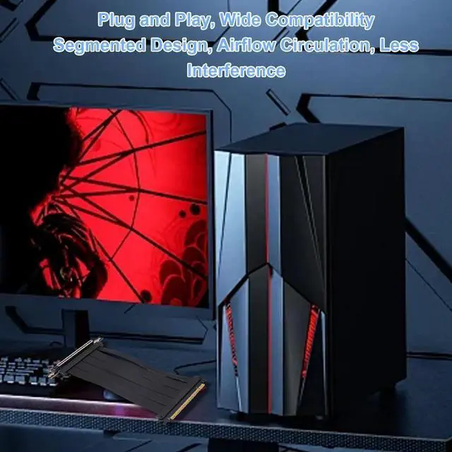 Alt view image 2 of 7 - PCIe 5.0 X16 Riser Cable, 90° Right Angle GPU Extension, 128Gbps High Speed (20cm), Backward Compatible with RTX 4090, PCIe 4.0, Black