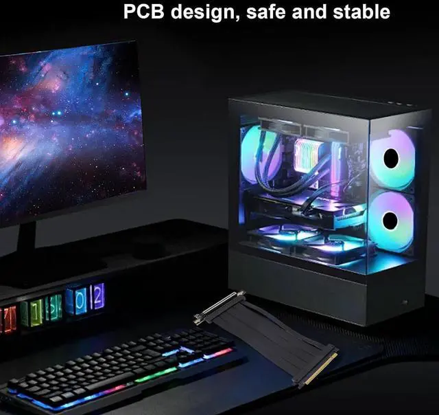 Alt view image 4 of 7 - PCIe 5.0 X16 Riser Cable, 90° Right Angle GPU Extension, 128Gbps High Speed (20cm), Backward Compatible with RTX 4090, PCIe 4.0, Black