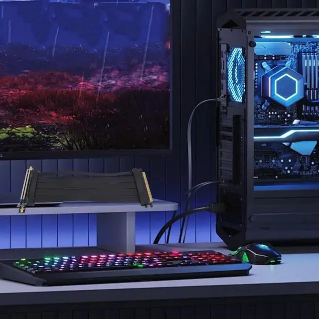 Alt view image 6 of 7 - PCIe 5.0 X16 Riser Cable, 90° Right Angle GPU Extension, 128Gbps High Speed (20cm), Backward Compatible with RTX 4090, PCIe 4.0, Black