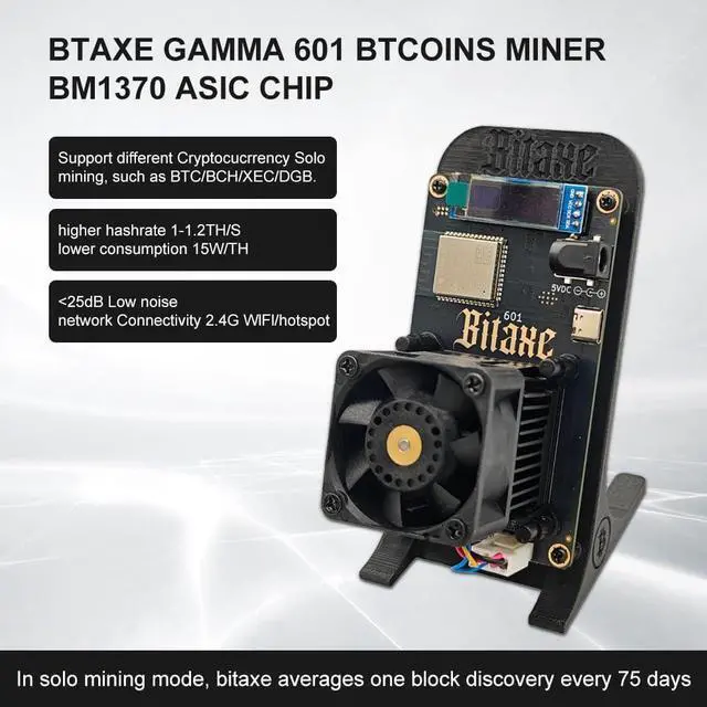 Alt view image 5 of 7 - Bitaxe 601 Gamma Bitcoin Miner 1.2TH/s Solo Miners BM1370 Chip 2.4G WiFi 18W/TH BTC Miner Machine Lottery Crypto Miner with Open System Asic Bitcoin Mining Machine