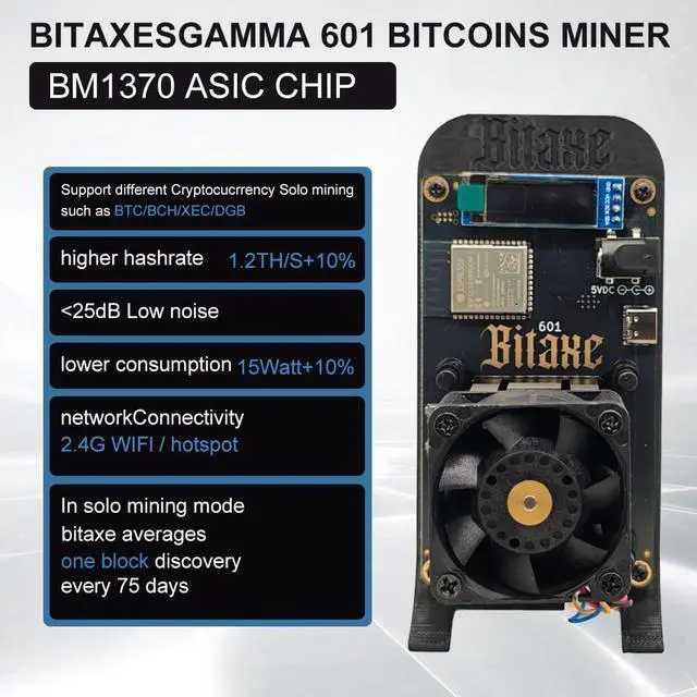 Alt view image 7 of 7 - Bitaxe 601 Gamma Bitcoin Miner 1.2TH/s Solo Miners BM1370 Chip 2.4G WiFi 18W/TH BTC Miner Machine Lottery Crypto Miner with Open System Asic Bitcoin Mining Machine